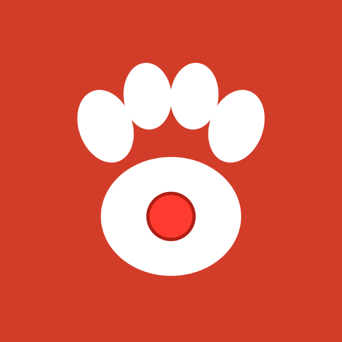 PawInsight app icon: a white paw print with a red record-button center, on a deep red background.